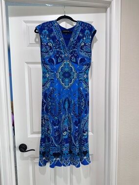 Jones New York Blue Paisley V-Neck Women’s Dress Sz 10